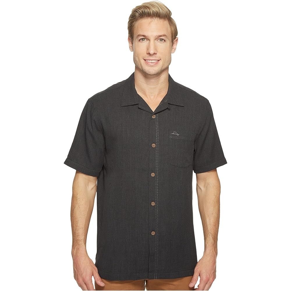 Tommy Bahama IslandZone Black Heather Silk Blend Camp Shirt Mens XXL